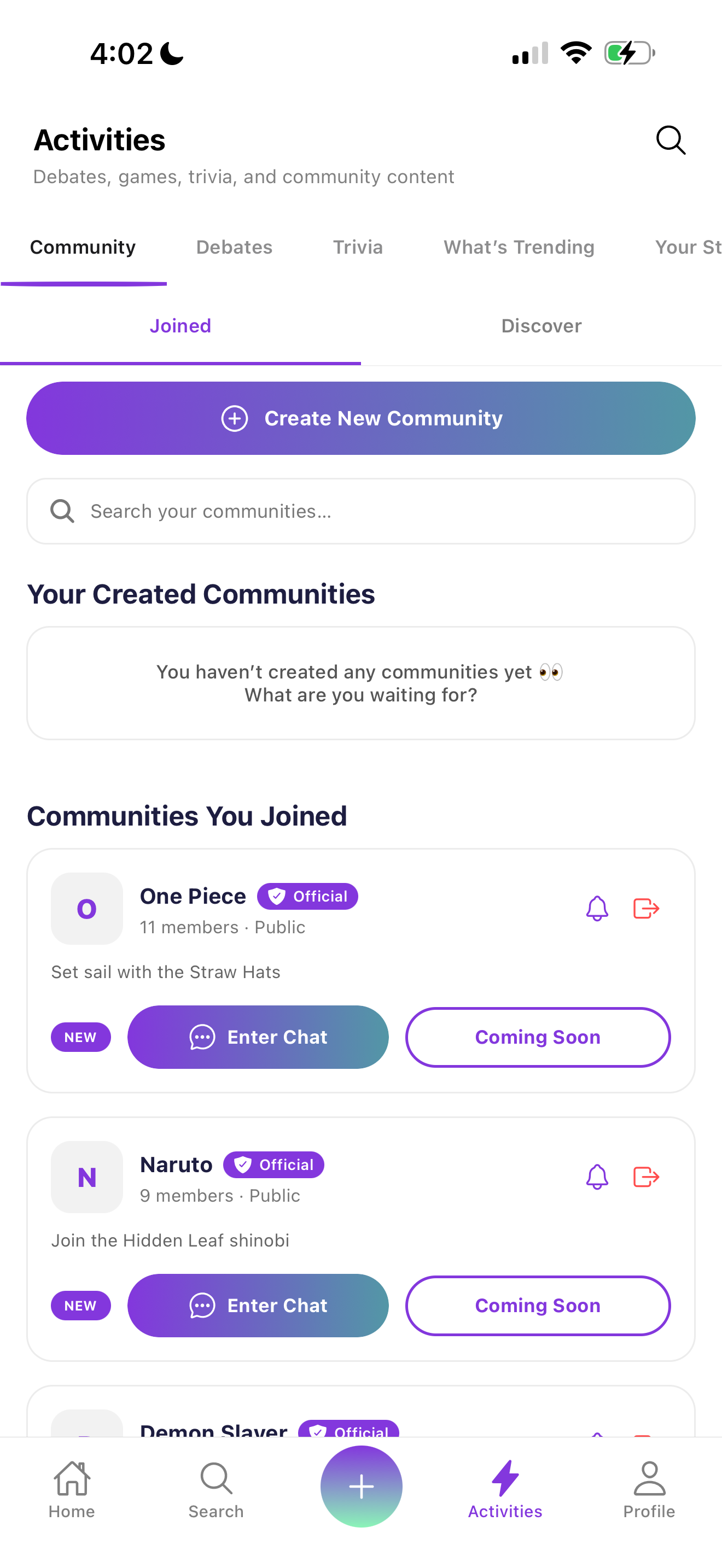 FANIME community rooms screenshot