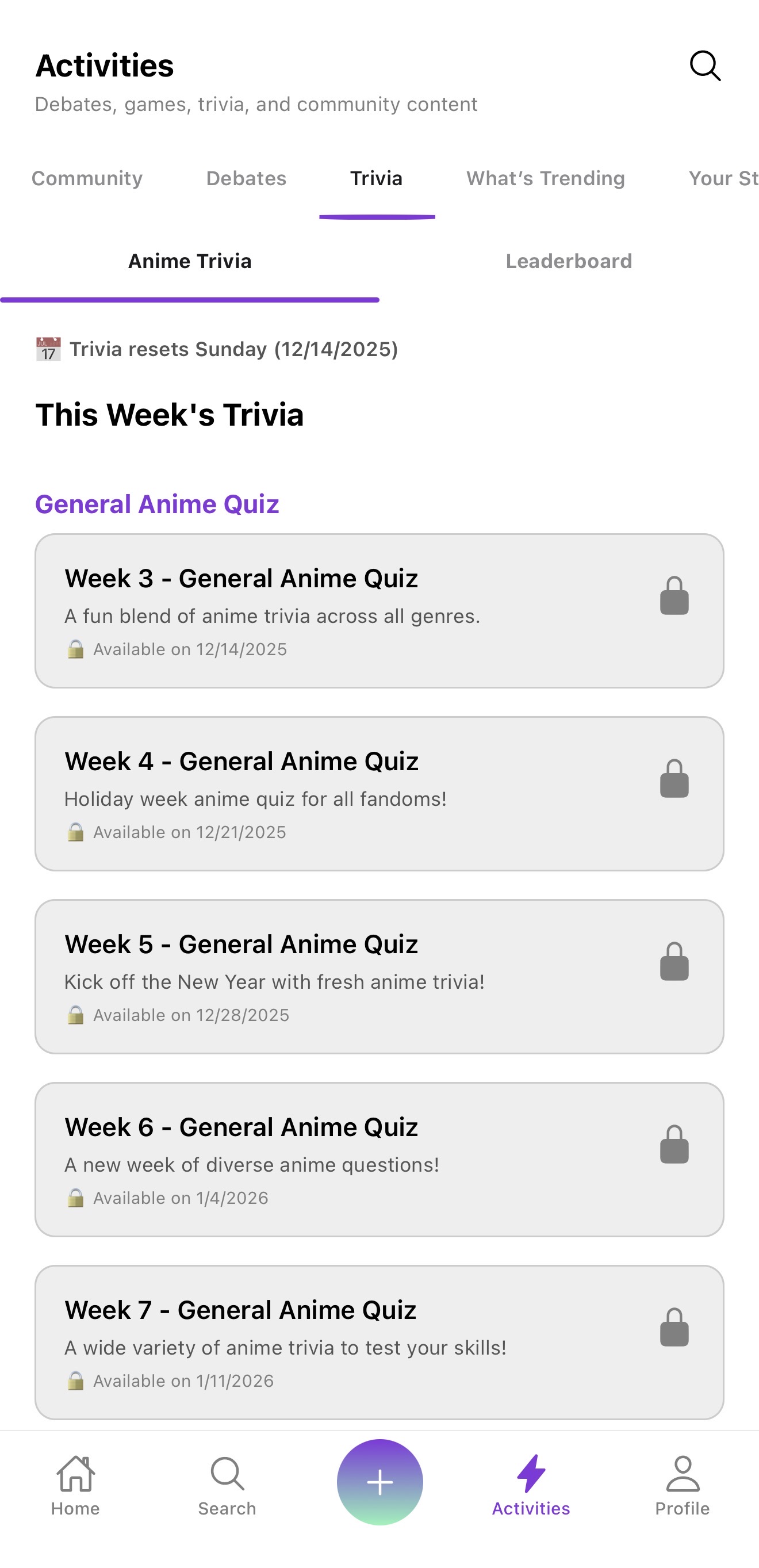 FANIME trivia + challenges screenshot